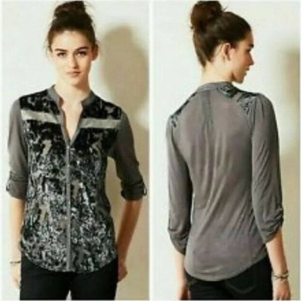 Anthro TINY Broadleaf Forest Burnout Velvet Top, S